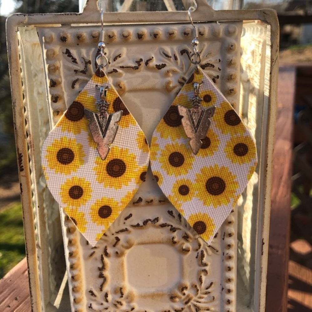 Sunflower Faux Leather Earrings